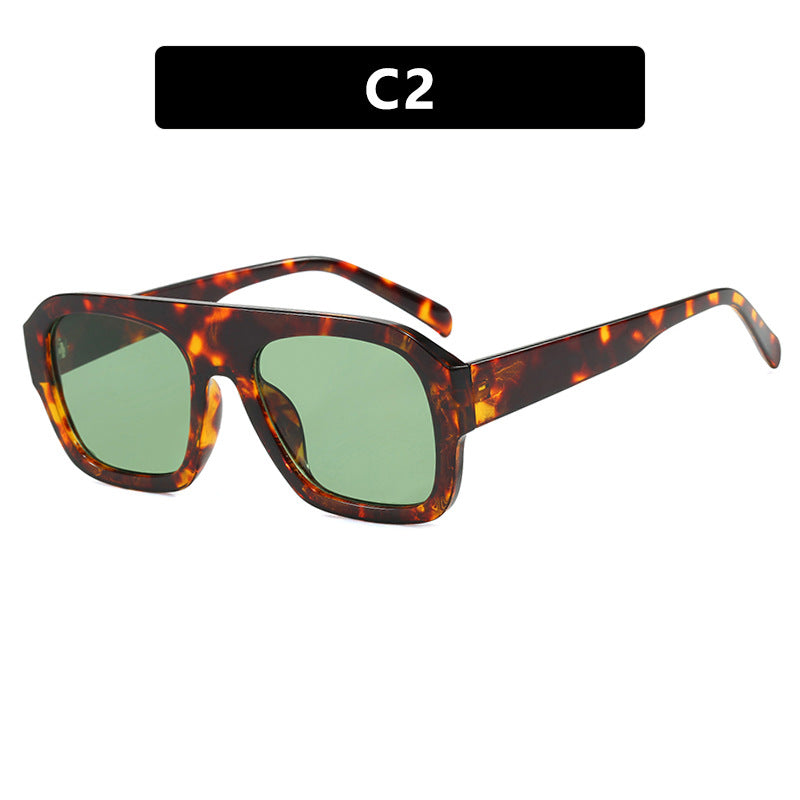 Single Beam Large Frame Square Leopard Sunglasses