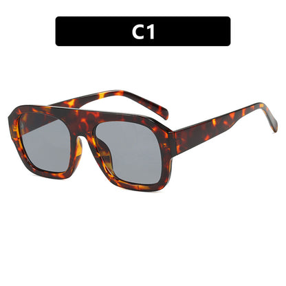 Single Beam Large Frame Square Leopard Sunglasses