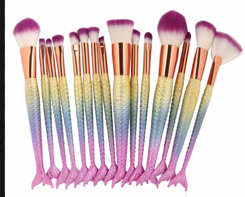 10-teiliges großes Make-up-Pinsel-Set im Meerjungfrauen-Design 