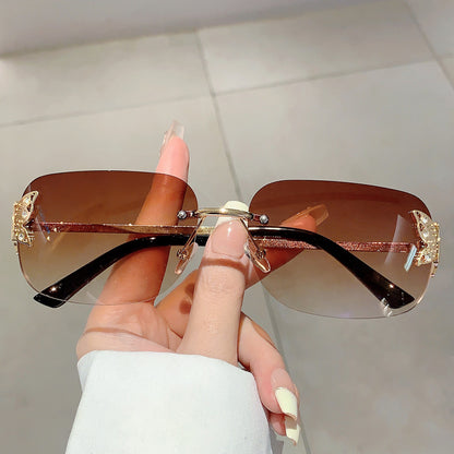 Frameless Rectangular Butterfly Retro Diamond Studded Sunglasses