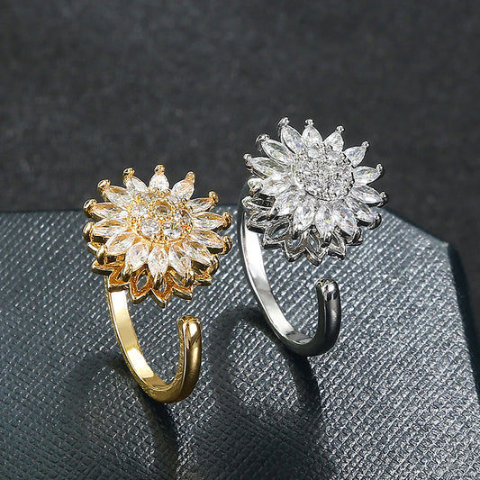 Ring mit Kristallstein im Sonnenblumen-Design 