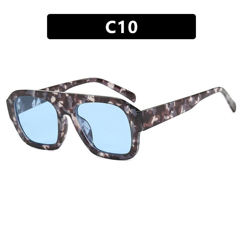 Single Beam Large Frame Square Leopard Sunglasses