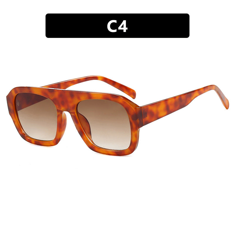 Single Beam Large Frame Square Leopard Sunglasses