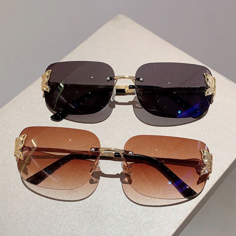 Frameless Rectangular Butterfly Retro Diamond Studded Sunglasses