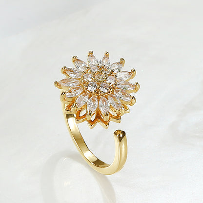 Ring mit Kristallstein im Sonnenblumen-Design 