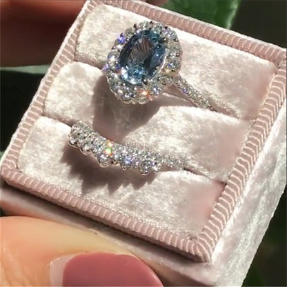 2'li Set Oval Kesim Doğal Kristal Yüzük