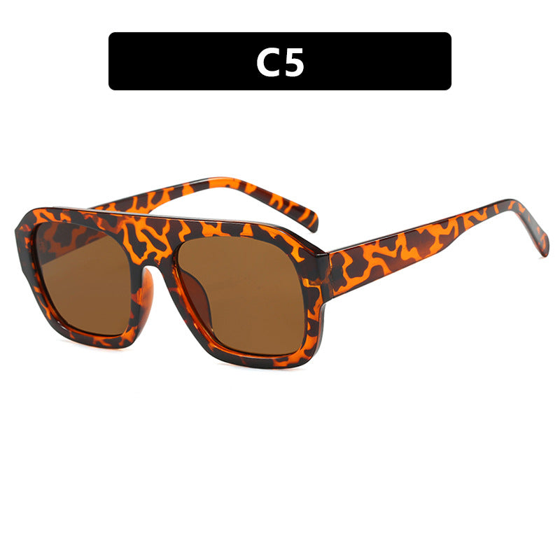 Single Beam Large Frame Square Leopard Sunglasses