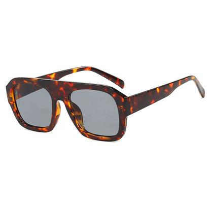 Single Beam Large Frame Square Leopard Sunglasses